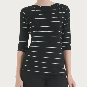 Maglietta skinny con stripes spaziate in Viscosa Summer  - Fant. Nero Riga Spaziata