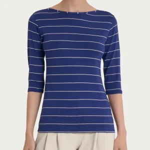 Maglietta skinny con stripes spaziate in Viscosa Summer  - Fant. Blueberry Riga Spaziata