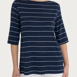 Maglietta soft con stripes spaziate in Viscosa Summer  - Fant. Bleu Riga Spaziata