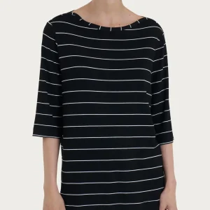 Maglietta soft con stripes spaziate in Viscosa Summer  - Fant. Nero Riga Spaziata