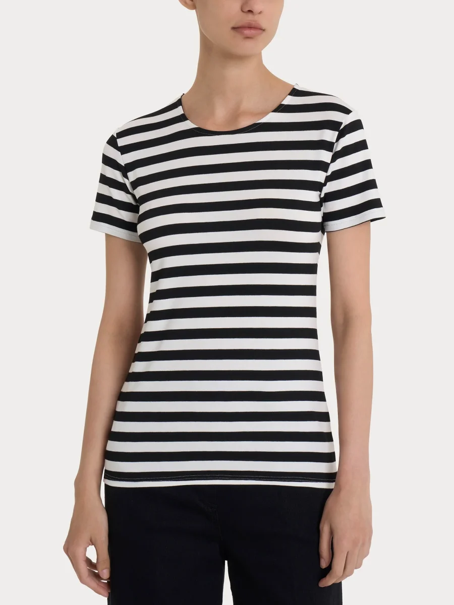 Maglietta con stripes e maniche corte in Viscosa Summer - Fant. Nero Riga Pari
