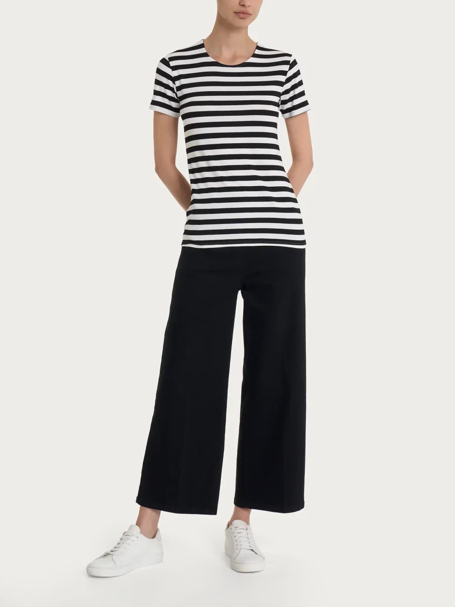 Maglietta con stripes e maniche corte in Viscosa Summer - Fant. Nero Riga Pari - immagine 5