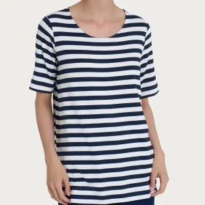Maglietta girocollo con stripes in Viscosa Summer - Fant. Bleu Riga Pari