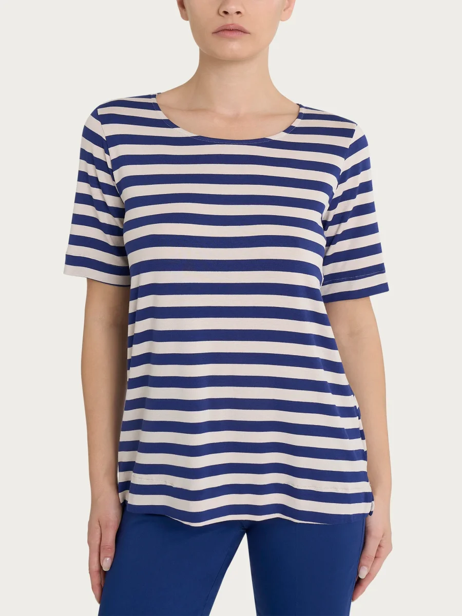 Maglietta girocollo con stripes in Viscosa Summer - Fant. Blueberry Riga Pari - immagine 2