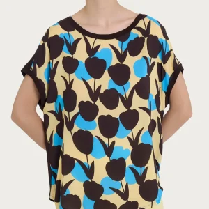 Maglietta con macro tulips pattern in Misto Viscosa - Fant. Azure Blue