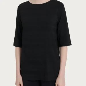 Maglietta con stripes in Viscosa Summer e Lurex - Nero