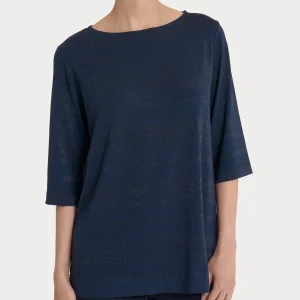 Maglietta con stripes in Viscosa Summer e Lurex - Bleu