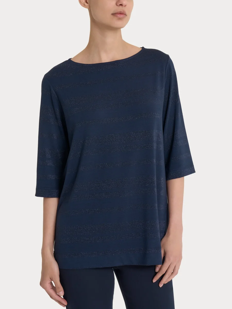 Maglietta con stripes in Viscosa Summer e Lurex - Bleu
