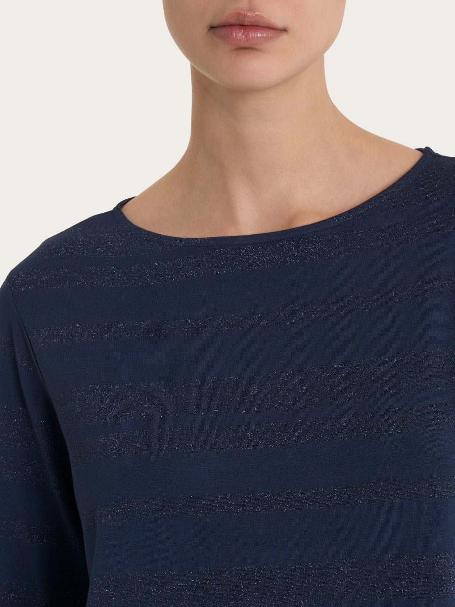 Maglietta con stripes in Viscosa Summer e Lurex - Bleu - immagine 4