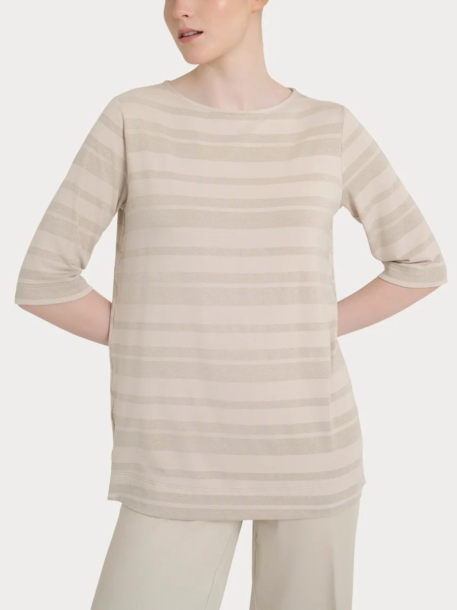 Maglietta con stripes in Viscosa Summer e Lurex - Champignon - immagine 2