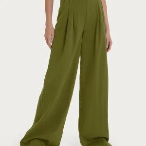 Pantalone palazzo con tasche e pinces in Super Natural - Sphagnum