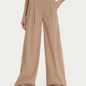 Pantalone palazzo con tasche e pinces in Super Natural - Warm Taupe