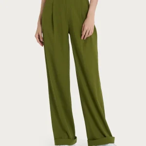 Pantalone ampio con tasche e pinces in Super Natural - Sphagnum