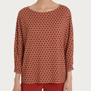 Maglietta a manica ampia con hexagon pattern in jersey di viscosa Crêpe - Fant. Red Ochre