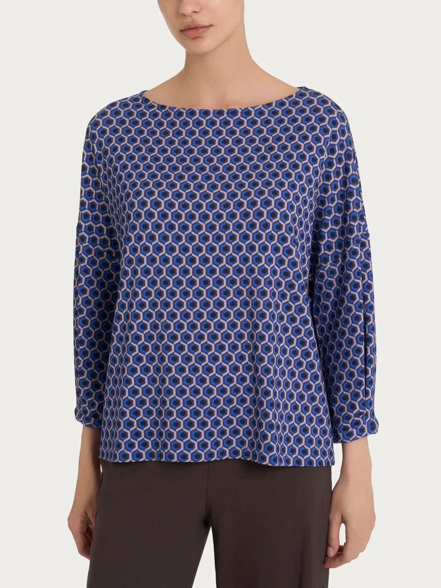 Maglietta a manica ampia con hexagon pattern in jersey di viscosa Crêpe - Fant. Ultimate Gray - immagine 2