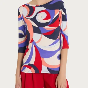 Maglietta girocollo con waves pattern in Viscosa Summer - Fant.Blu