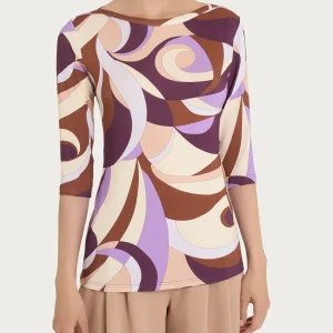 Maglietta girocollo con waves pattern in Viscosa Summer - Fant. Plum Perfect