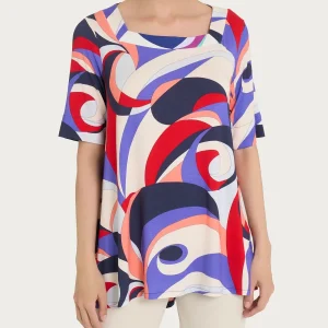 Maglietta con scollo squadrato e waves pattern in Viscosa Summer - Fant.Blu