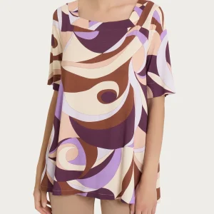 Maglietta con scollo squadrato e waves pattern in Viscosa Summer - Fant. Plum Perfect