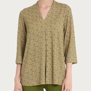 Maglietta con geometric pattern e scollo a V in Viscosa Summer - Fant. Sphagnum