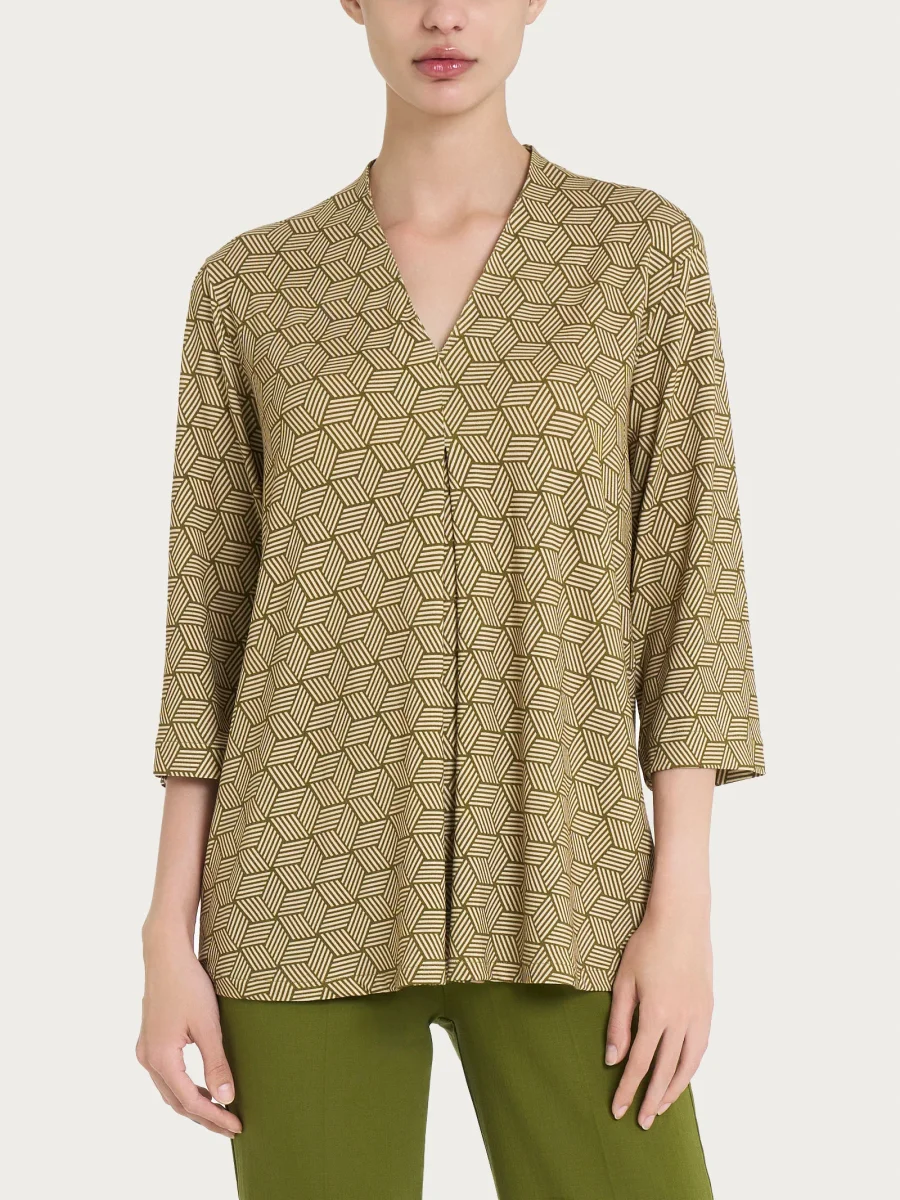 Maglietta con geometric pattern e scollo a V in Viscosa Summer - Fant. Sphagnum - immagine 2