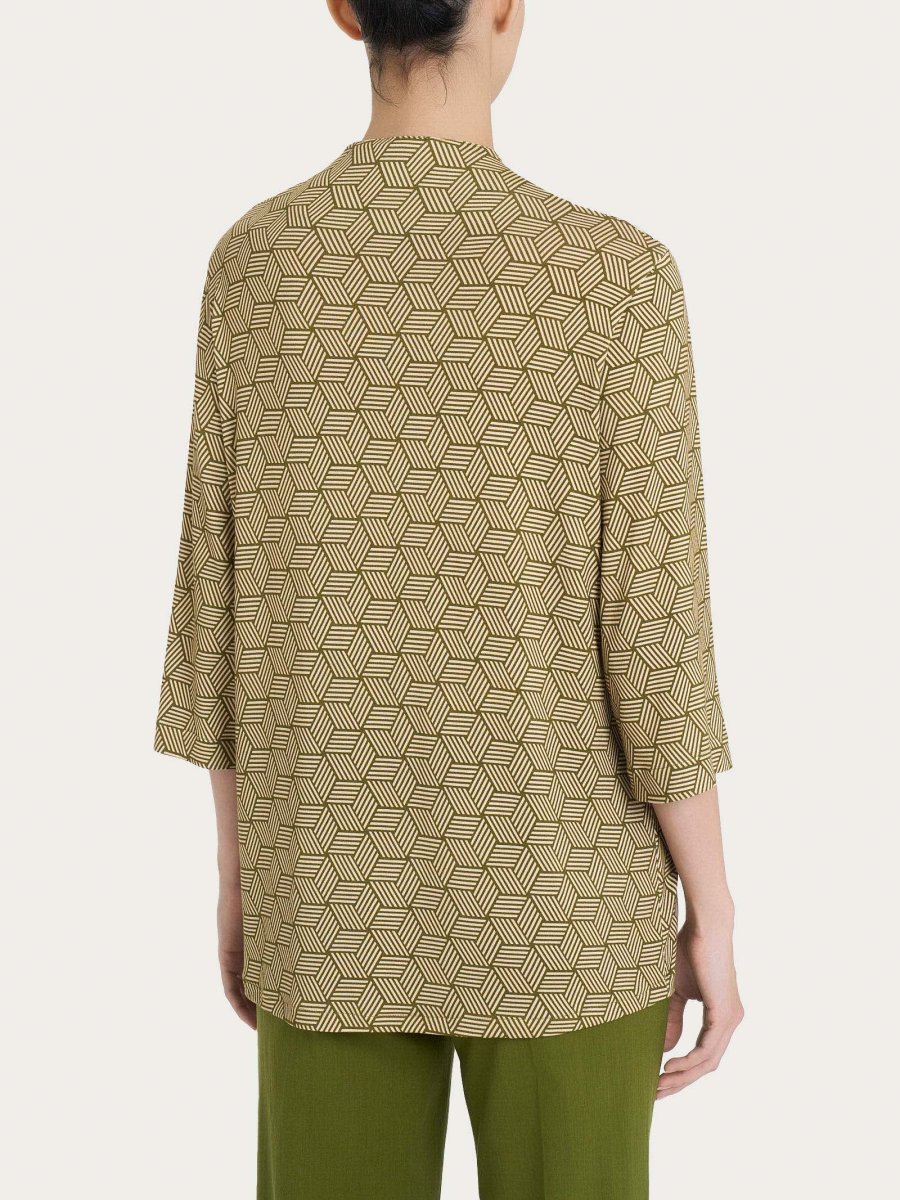 Maglietta con geometric pattern e scollo a V in Viscosa Summer - Fant. Sphagnum - immagine 3