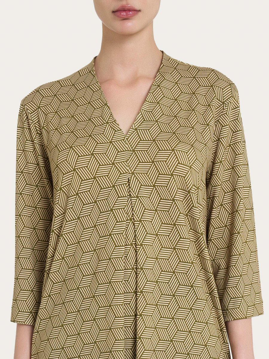 Maglietta con geometric pattern e scollo a V in Viscosa Summer - Fant. Sphagnum - immagine 4