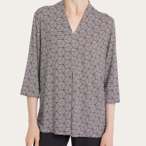 Maglietta con geometric pattern e scollo a V in Viscosa Summer - Fant. Dawn Blue