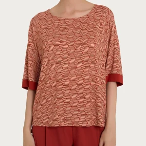 Maglietta con cubi e ampio girocollo in Viscosa Summer - Fant. Red Ochre