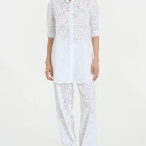 Chemisier con manica 3/4 in Sangallo - Bianco