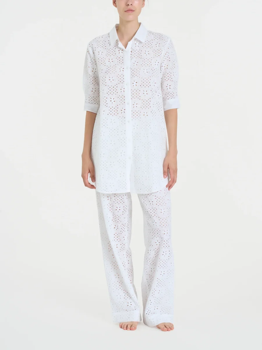 Chemisier con manica 3/4 in Sangallo - Bianco - immagine 2