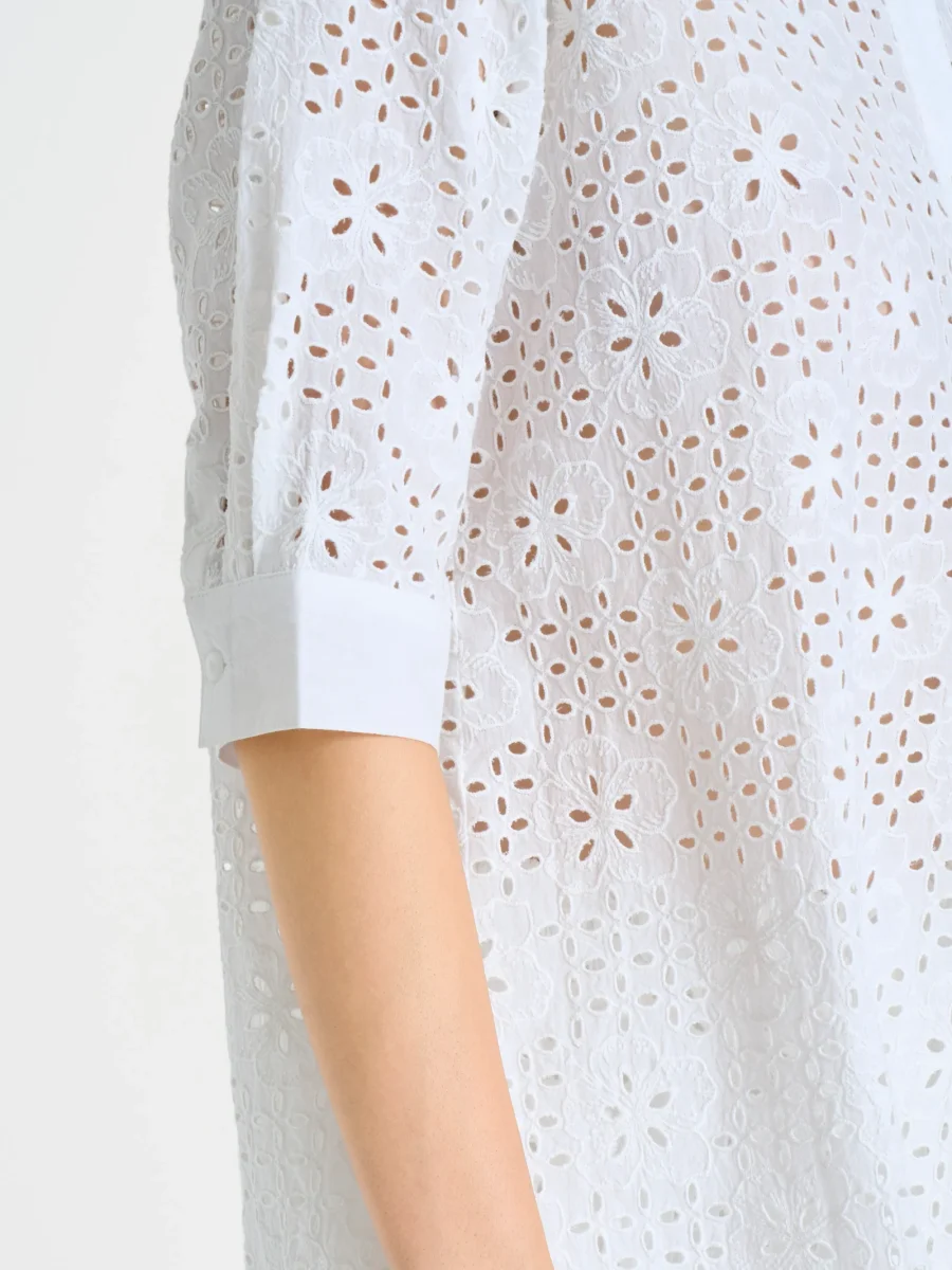 Chemisier con manica 3/4 in Sangallo - Bianco - immagine 4