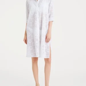 Abito aperto con manica 3/4 in Sangallo - Bianco