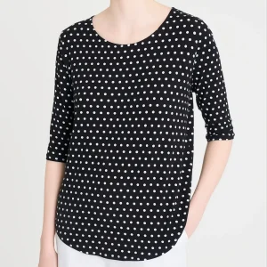 Maglietta girocollo con dots in Viscosa Summer - Fant.Nero