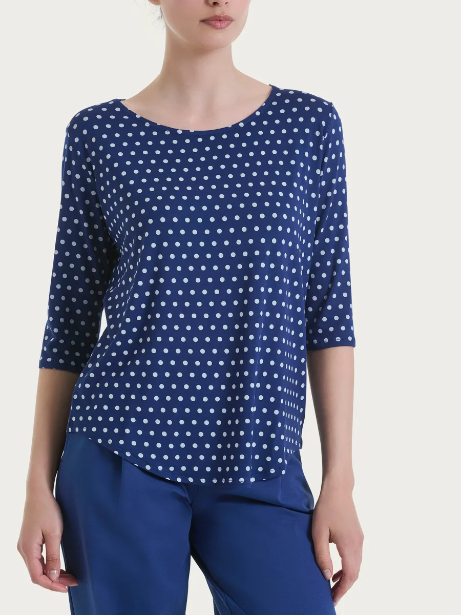 Maglietta girocollo con dots in Viscosa Summer - Fant. Blueberry