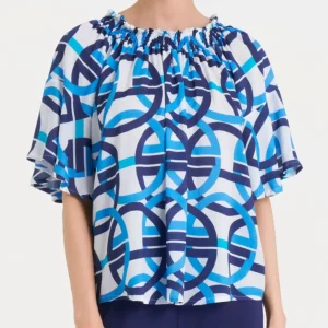 Maglietta arricciata con fantasia in EcoSeta - Fant.Bianco