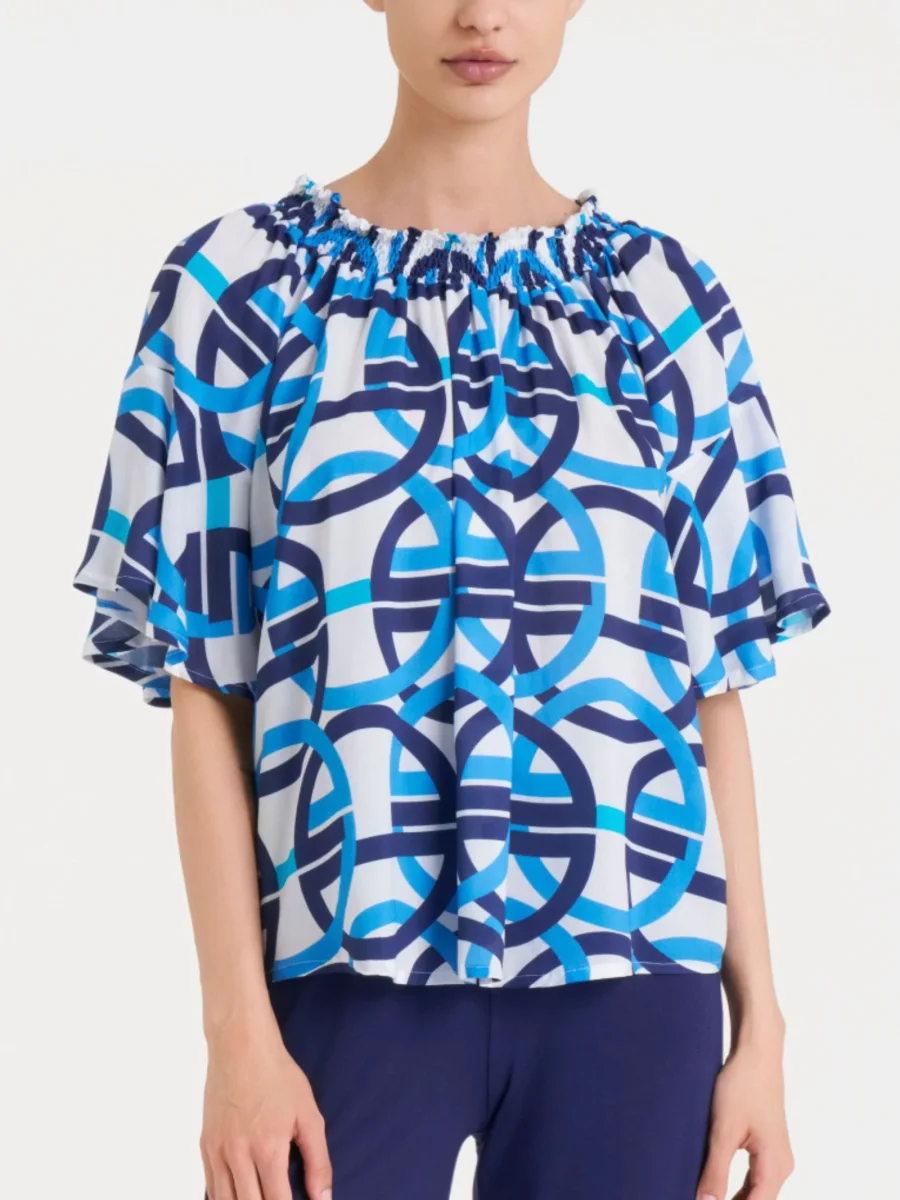 Maglietta arricciata con fantasia in EcoSeta - Fant.Bianco