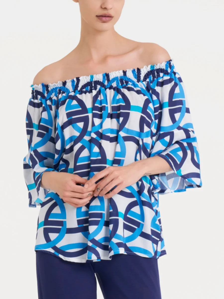 Maglietta arricciata con fantasia in EcoSeta - Fant.Bianco - immagine 3