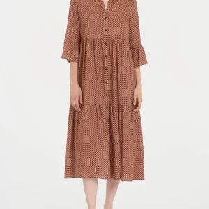 Abito lungo aperto e con manica 3/4 in Ecoseta - Fant. Spice Route