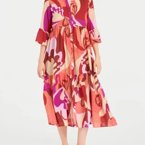 Abito lungo aperto e con manica 3/4 in Ecoseta - Fant. Brandy Snifter