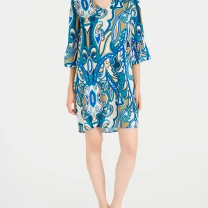 Caftano con manica 3/4 in Ecoseta - Fant. Dazzling Blue