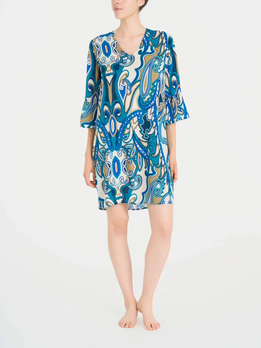 Caftano con manica 3/4 in Ecoseta - Fant. Dazzling Blue - immagine 2