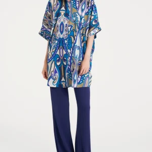 Chemisier con manica kimono e fantasia in EcoSeta - Fant. Dazzling Blue