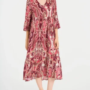 Abito lungo con manica 3/4 in Ecoseta - Fant. Rasperry Wine