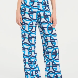 Pantalone ampio con arricciatura in fantasia in Ecoseta - Fant.Bianco