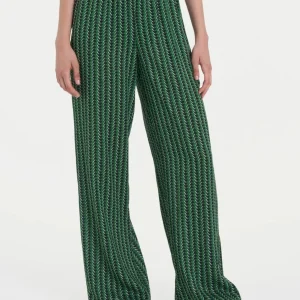 Pantalone ampio con arricciatura in fantasia in Ecoseta - Fant. Artichoke Green