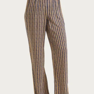 Pantalone ampio con arricciatura in fantasia in Ecoseta - Fant. Indian Tan