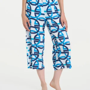 Pantalone ampio pinocchietto in fantasia in Ecoseta - Fant.Bianco