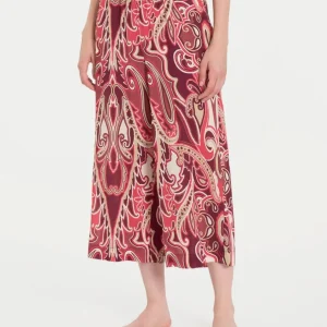 Pantalone ampio pinocchietto in fantasia in Ecoseta - Fant. Rasperry Wine