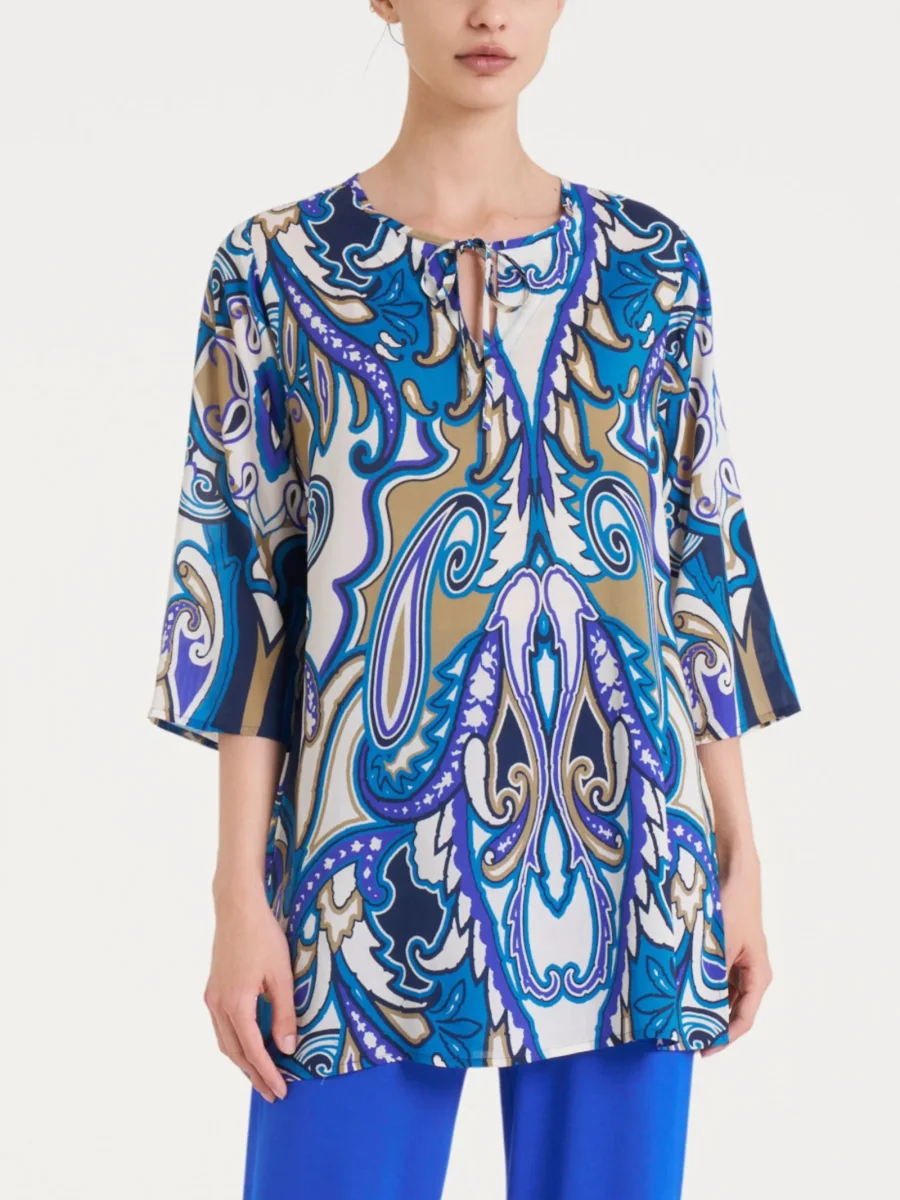 Blusa lunga con manica 3/4 in Ecoseta - Fant. Dazzling Blue - immagine 2